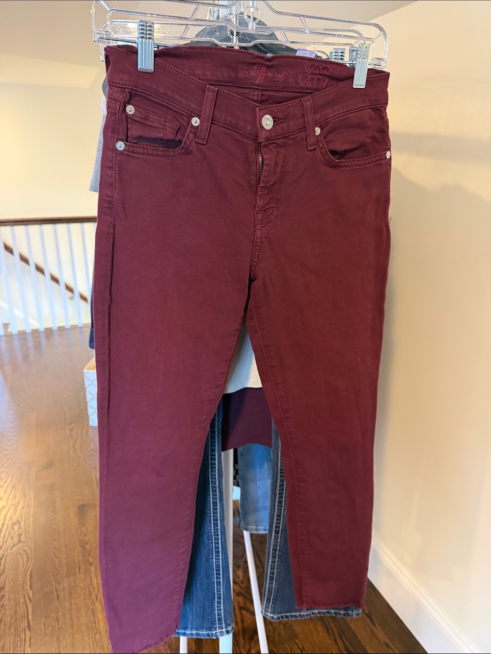 7 for All Mankind Burgundy Cropped Skinny Jeans